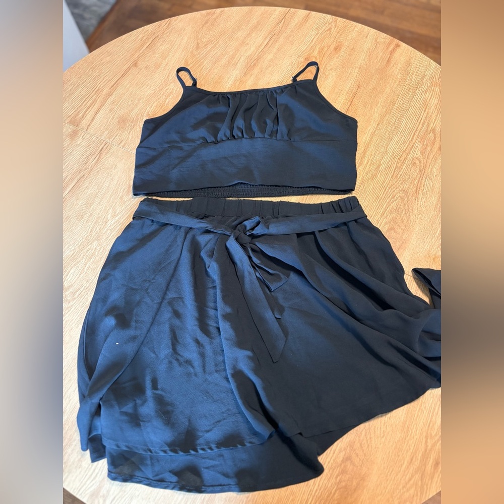 ⭐ 3 for $15 Black Two-Piece Set with Crop Top and Skirt